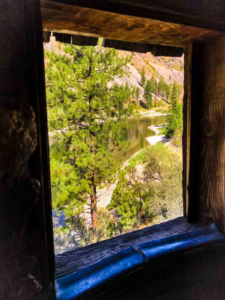 The Main Salmon River seen from an original homestead built by early Idaho settlers in the 1800s.