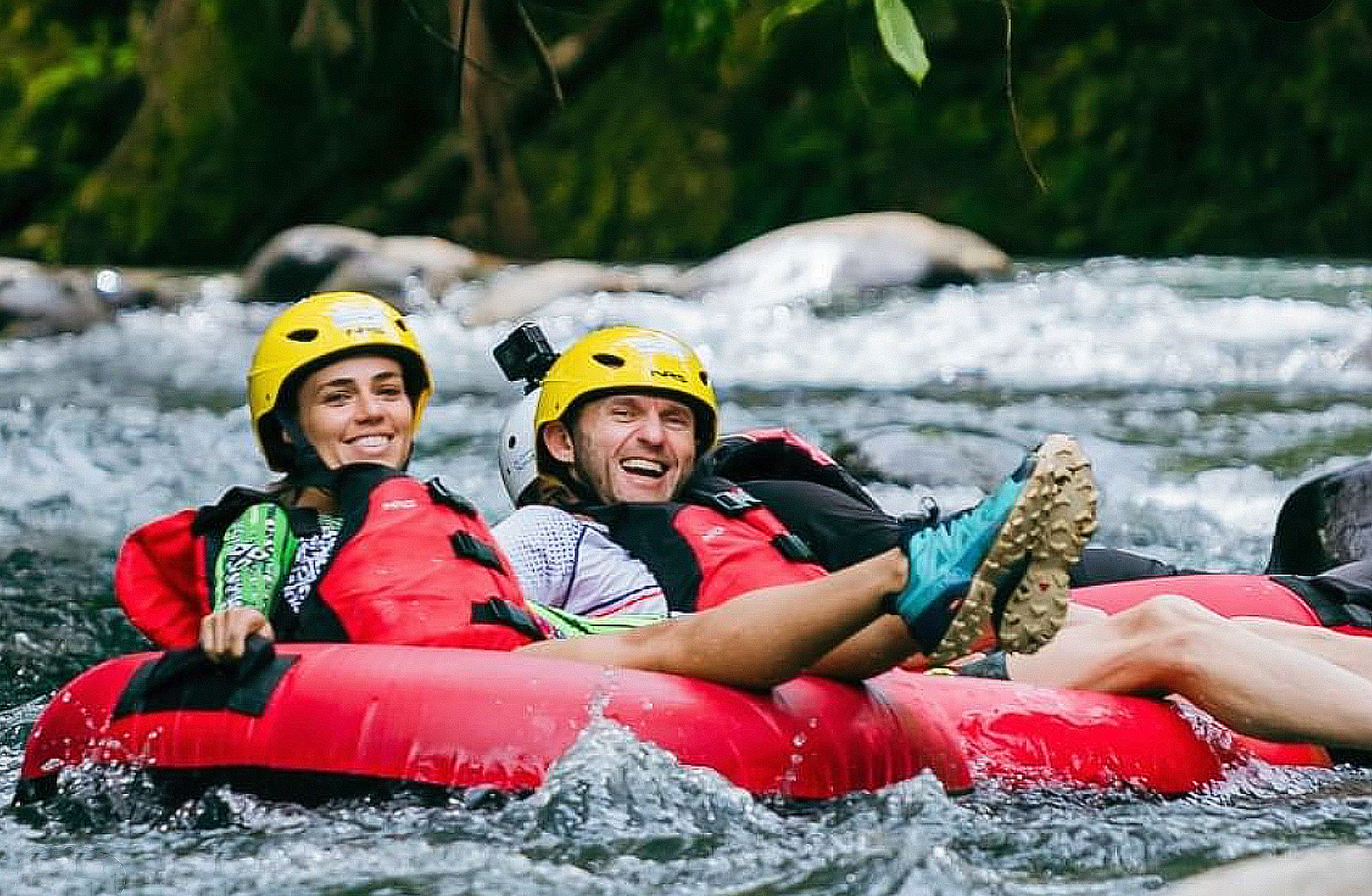 It's all smiles going on the swift water section while tubing on the Provo River. provo-river-tubing